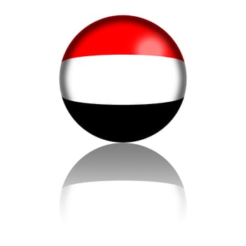 3D sphere or badge of Yemen flag with reflection at bottom.