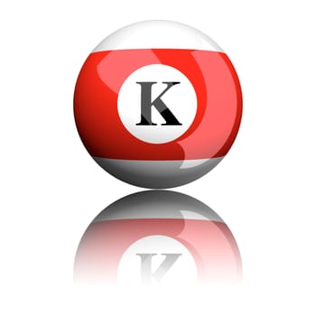 3D rendering sphere alphabet letter K isolated on white.