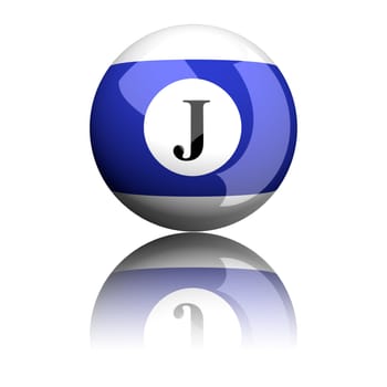 3D rendering sphere alphabet letter J isolated on white.