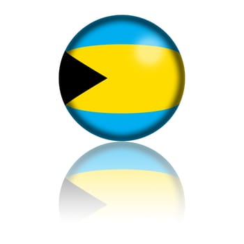3D sphere or badge of Bahamas flag with reflection at bottom.