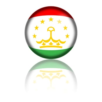 Sphere of Tajikistan flag with reflection at bottom.