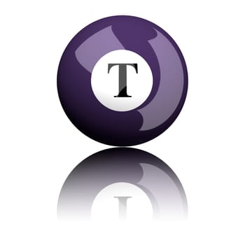 3D rendering sphere alphabet letter T isolated on white.