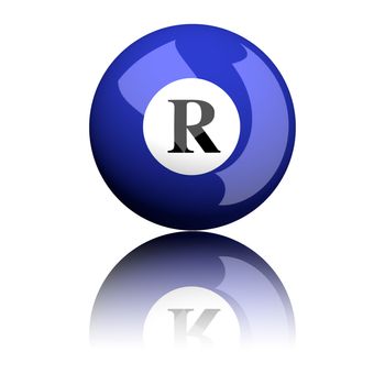 3D rendering sphere alphabet letter R isolated on white.