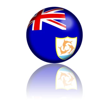 3D sphere or badge of Anguilla flag with reflection at bottom.