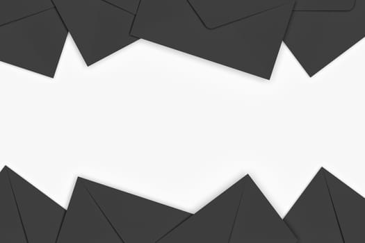 3D rendering of black envelopes on white background.