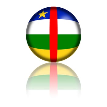 3D sphere or badge of Central African Republic flag with reflection at bottom.