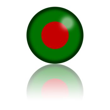 3D sphere or badge of Bangladesh flag with reflection at bottom.