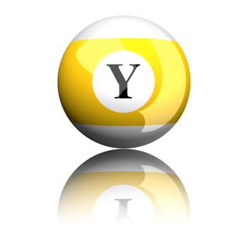3D rendering sphere alphabet letter Y isolated on white.