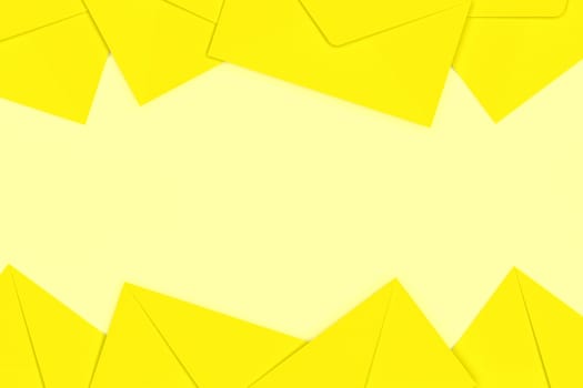 3D rendering of blank yellow envelopes on yellow background.