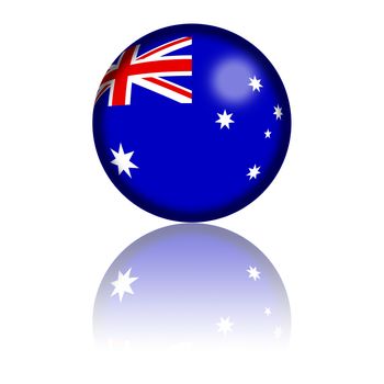 3D sphere or badge of Australia flag with reflection at bottom.