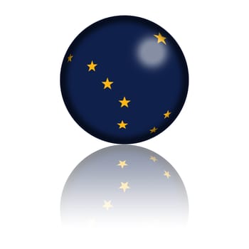 3D sphere or badge of Alaska flag with reflection at bottom.