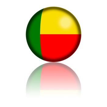 3D sphere or badge of Benin flag with reflection at bottom.