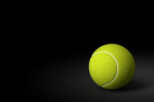 3D rendering of tennis ball on black background.