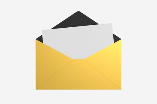 3D rendering of golden envelope with blank letter.