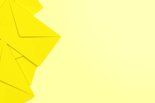 3D rendering of blank yellow envelopes on yellow background.