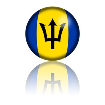 3D sphere or badge of Barbados flag with reflection at bottom.
