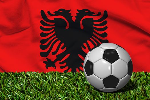 3D rendered soccer ball in grass field with Albania flag as Background