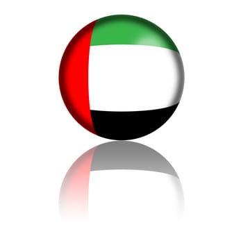 Sphere of UAE flag with reflection at bottom.