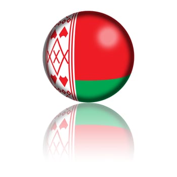 3D sphere or badge of Belarus flag with reflection at bottom.