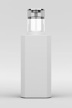 3D rendering of blank template of cosmetic bottle packaging isolated on white background.