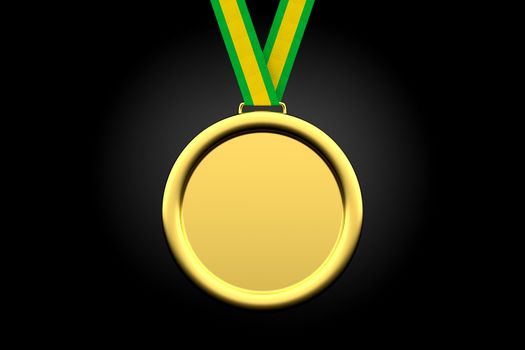 3D rendering of blank gold medal isolated on black.
