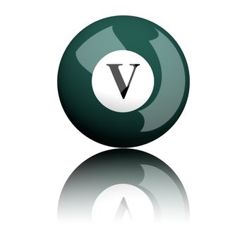 3D rendering sphere alphabet letter V isolated on white.