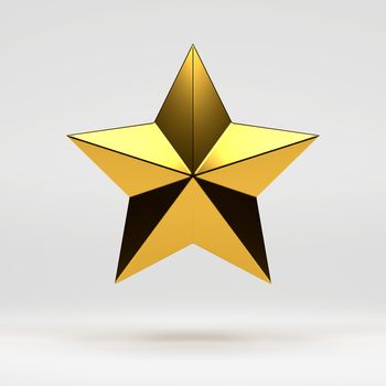 3D rendering of gold star isolated on white background.