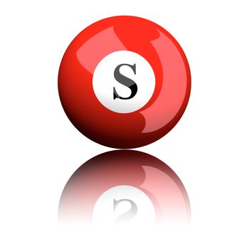 3D rendering sphere alphabet letter S isolated on white.