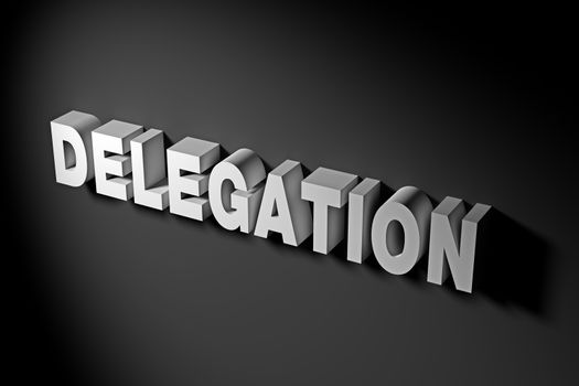 Delegation concept illustrated by 3D rendered texts.