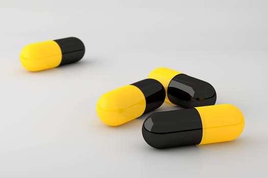 3D rendering of medical capsule isolated on white background.