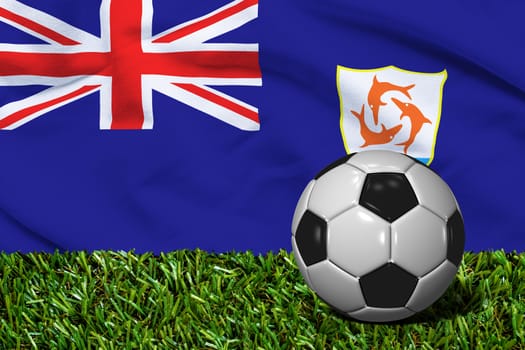 3D rendered soccer ball in grass field with Anguilla flag as Background
