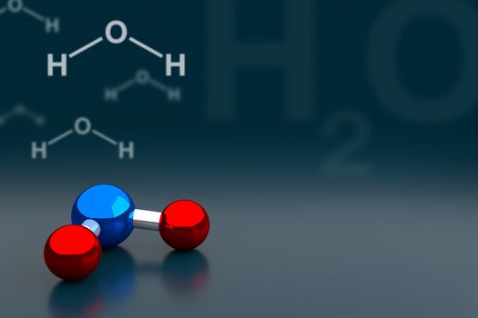 3D rendering of water or H2O molecule background.