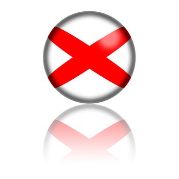 3D sphere or badge of Alabama flag with reflection at bottom.
