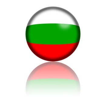 3D sphere or badge of Bulgaria flag with reflection at bottom.