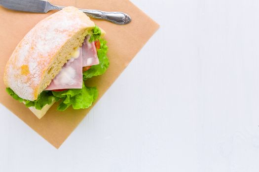 Club sandwich with ham and lettuce, a good choice of clean and healthy food.