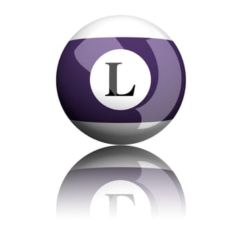 3D rendering sphere alphabet letter L isolated on white.