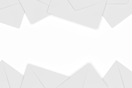 3D rendering of blank white envelopes on white background.