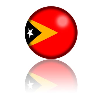 3D sphere or badge of East Timor flag with reflection at bottom.