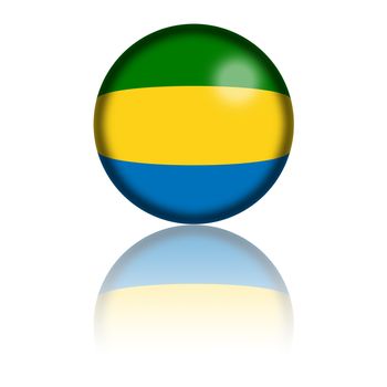 3D sphere or badge of Gabon flag with reflection at bottom.