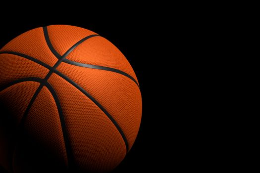 3D rendering of basketball ball on black background.