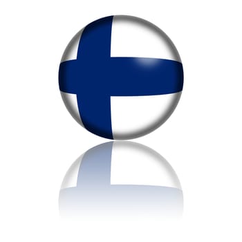 3D sphere or badge of Finland flag with reflection at bottom.