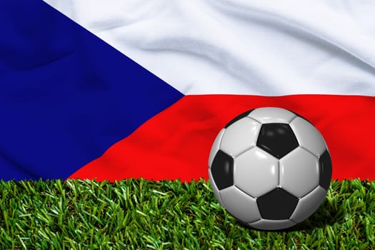3D rendered soccer ball in grass field with Czech Republic flag as Background