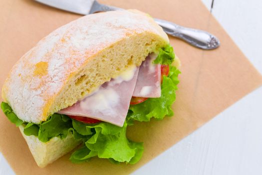 Club sandwich with ham and lettuce, a good choice of clean and healthy food.