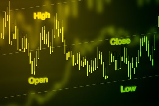 Stock market chart or graph in blue displayed on screen.