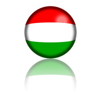 3D sphere or badge of Hungary flag with reflection at bottom.