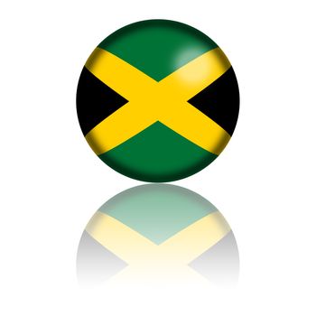 3D sphere or badge of Jamaica flag with reflection at bottom.