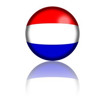 3D sphere or badge of Netherlands flag with reflection at bottom.