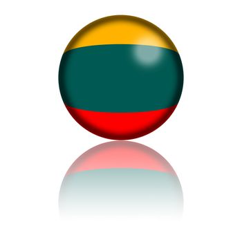 3D sphere or badge of Lithuania flag with reflection at bottom.