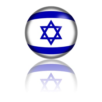 3D sphere or badge of Israel flag with reflection at bottom.