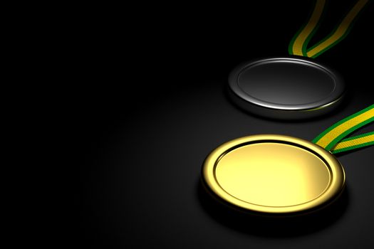 3D rendering of gold and silver medals background.